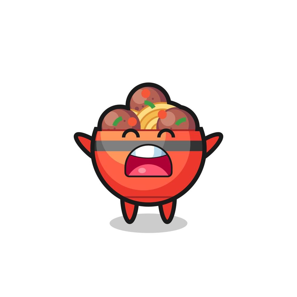 cute meatball bowl mascot with a yawn expression vector
