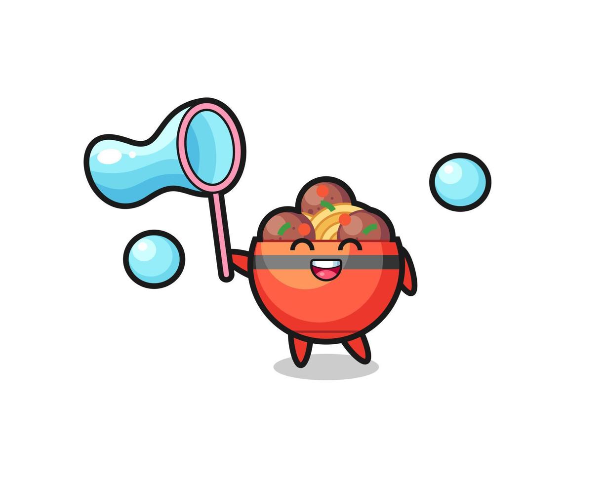 happy meatball bowl cartoon playing soap bubble vector
