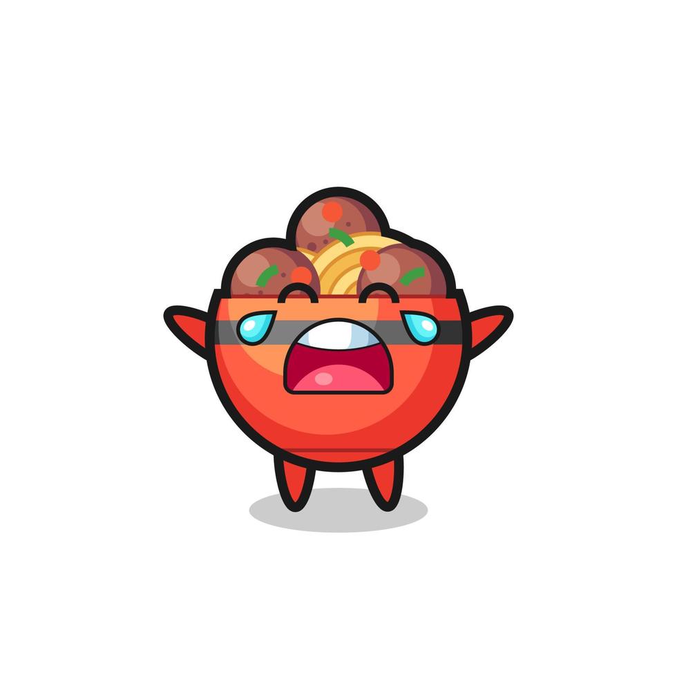 the illustration of crying meatball bowl cute baby vector