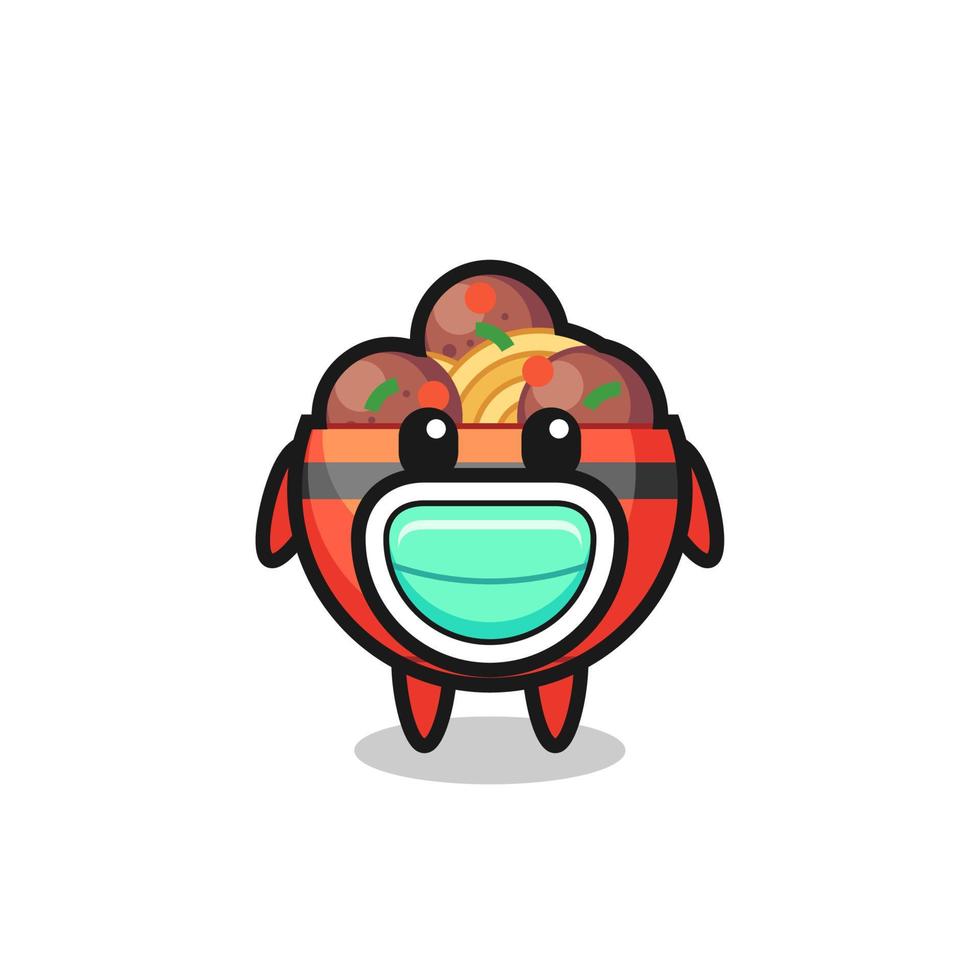 cute meatball bowl cartoon wearing a mask vector