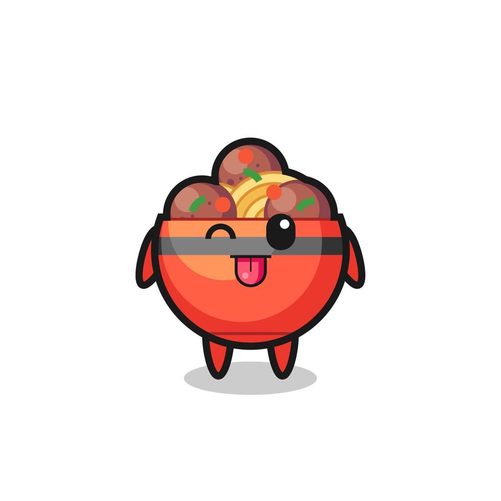 cute meatball bowl character in sweet expression while sticking out her tongue vector