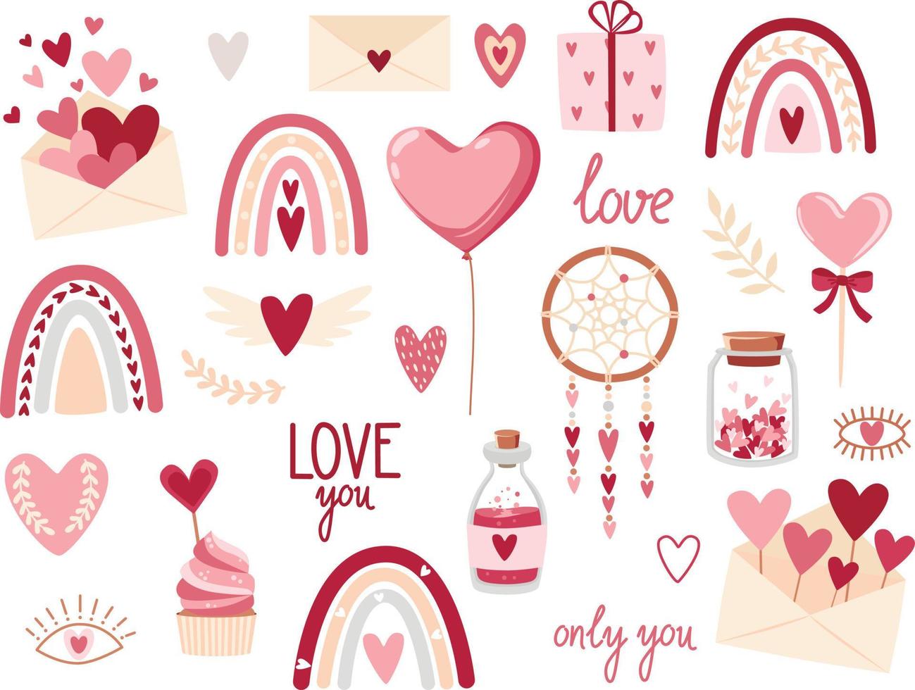 Set of clipart elements in boho style. Vector illustration