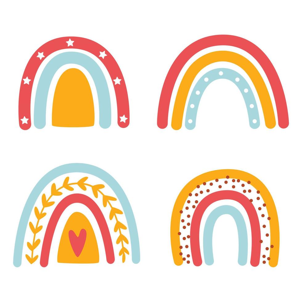 Set of colorful rainbow elements in boho style. Vector illustration