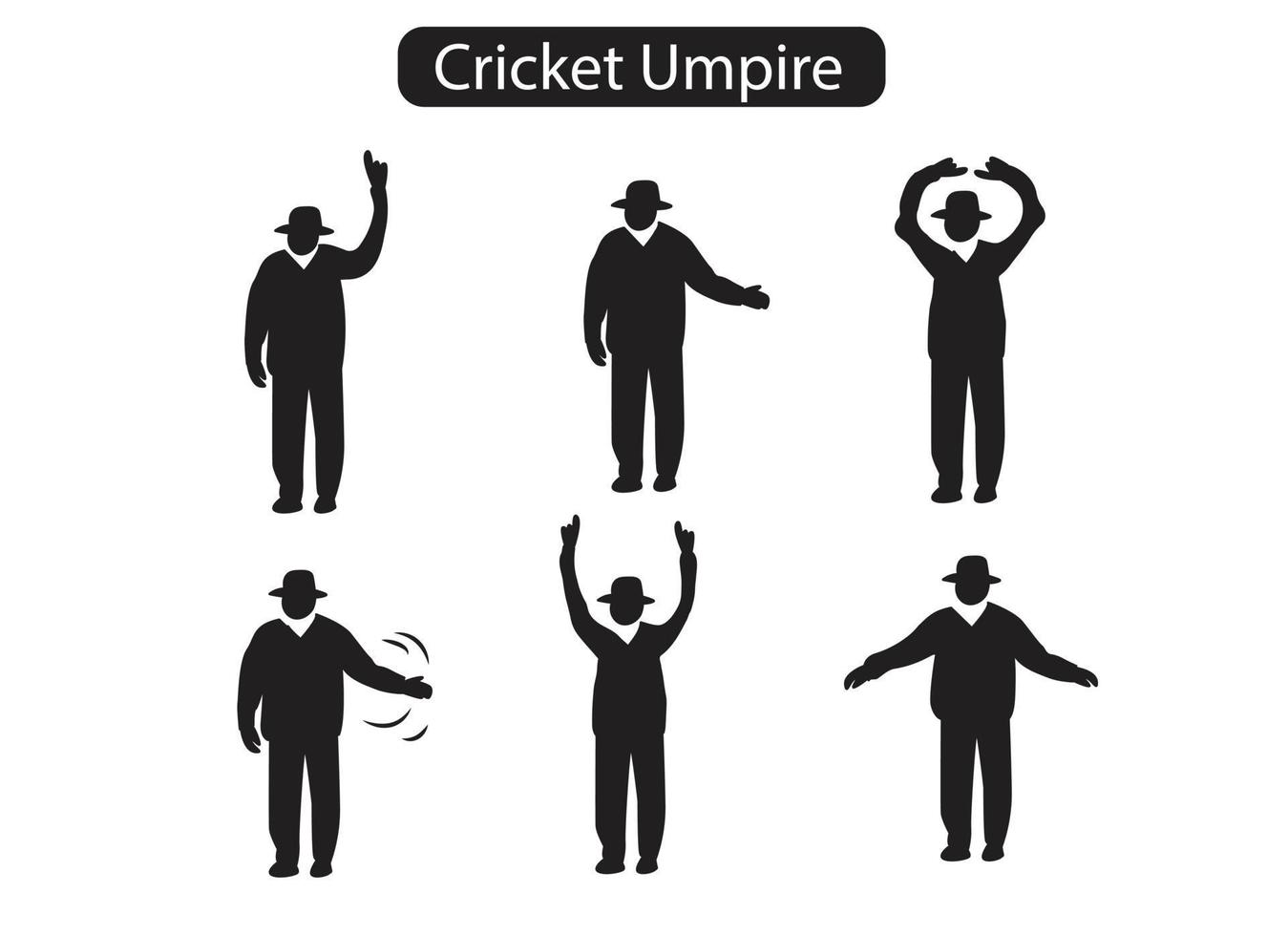 A set of cricket action silhouette icons vector