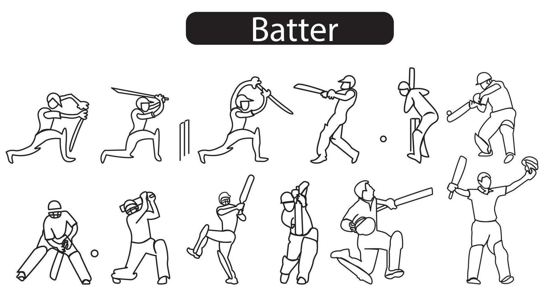 Cricket line icon set vector