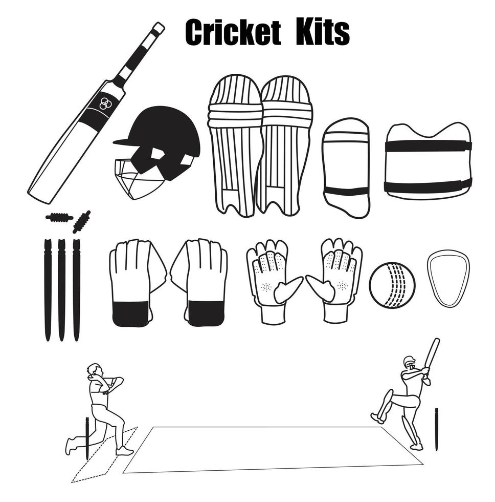 un conjunto de kits de cricket se puede utilizar como iconos y elementos gráficos vector