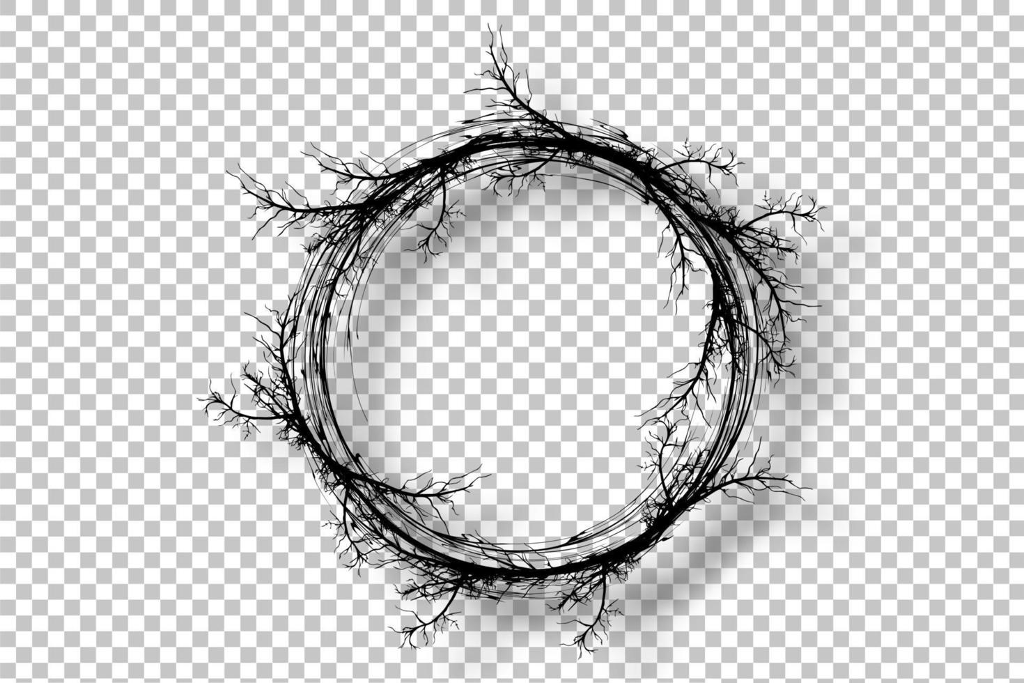 wreath of branches, a realistic round frame border of twisted branches, vector illustration isolated on transparent background