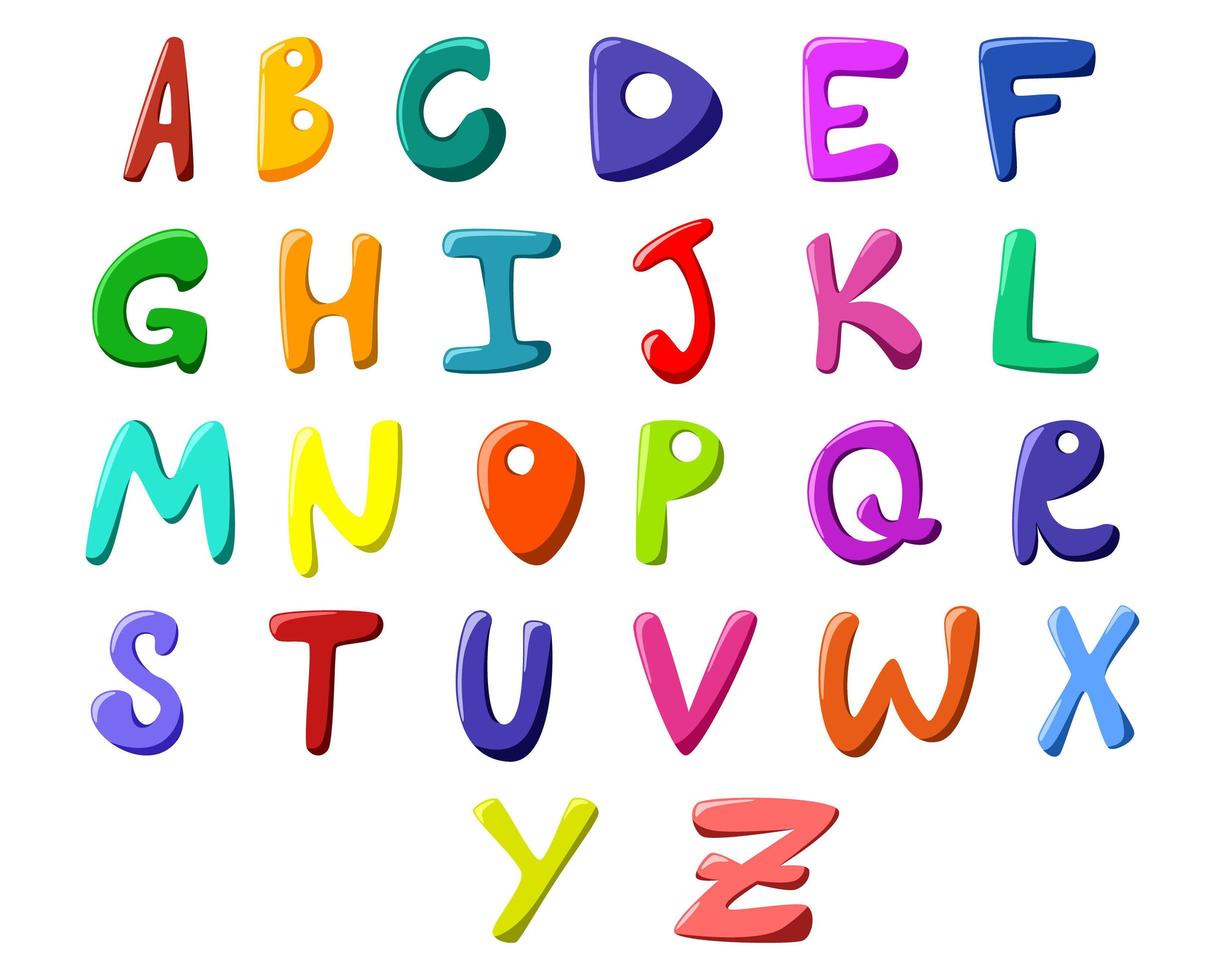 Multicolored English alphabet in cartoon style, isolated on background. vector