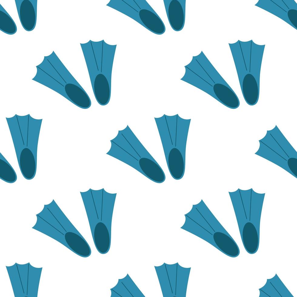 Seamless pattern of plastic blue fins for diving equipment diveres on a white background. vector
