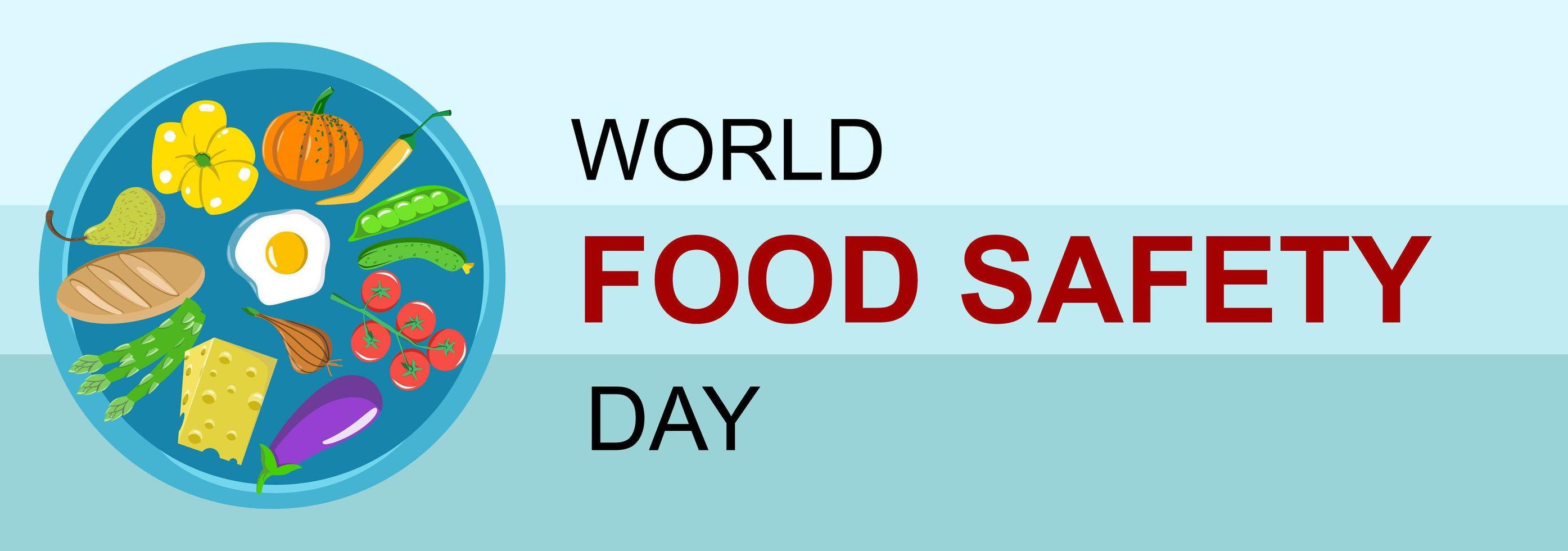 World Food Safety Day in June with vegetables, bread and fruit. vector