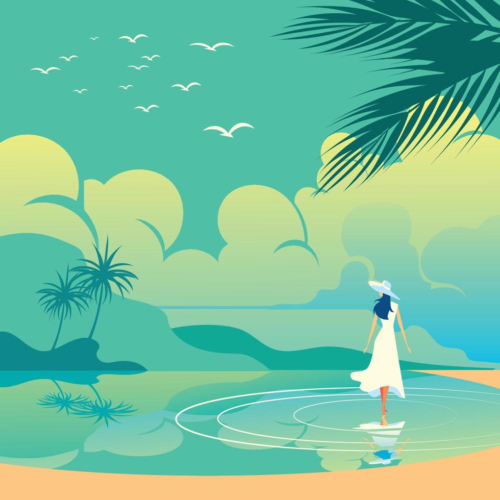 Woman in the Beautiful Beach vector