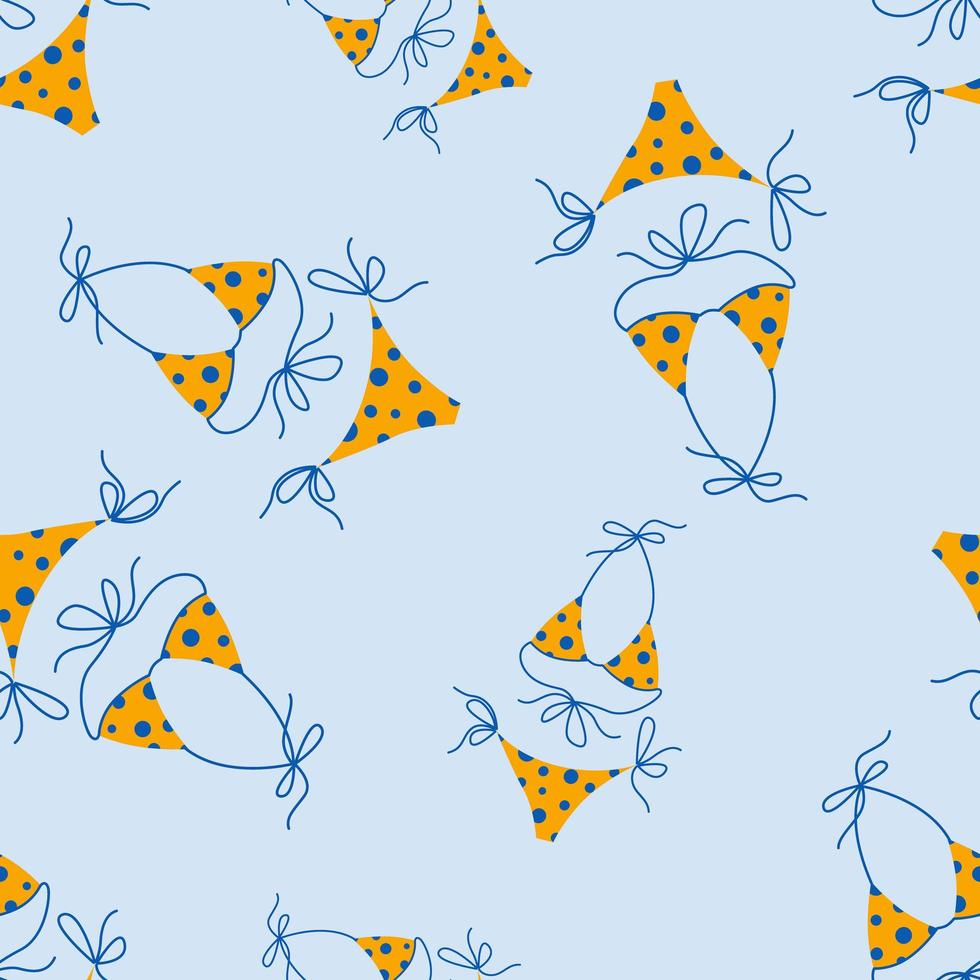 Vector seamless pattern with summer split swimsuits on a blue background.