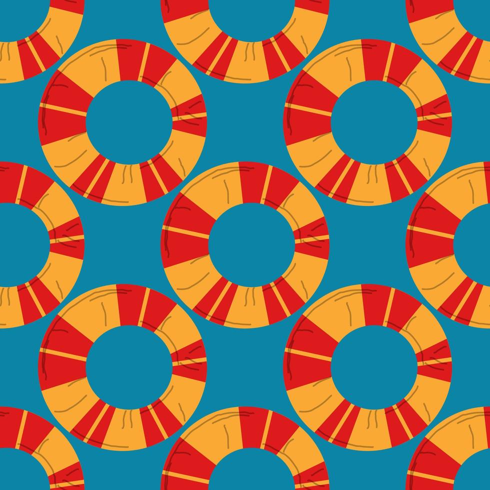 Seamless pattern of red and yellow lifebuoy for swimming in the sea. vector