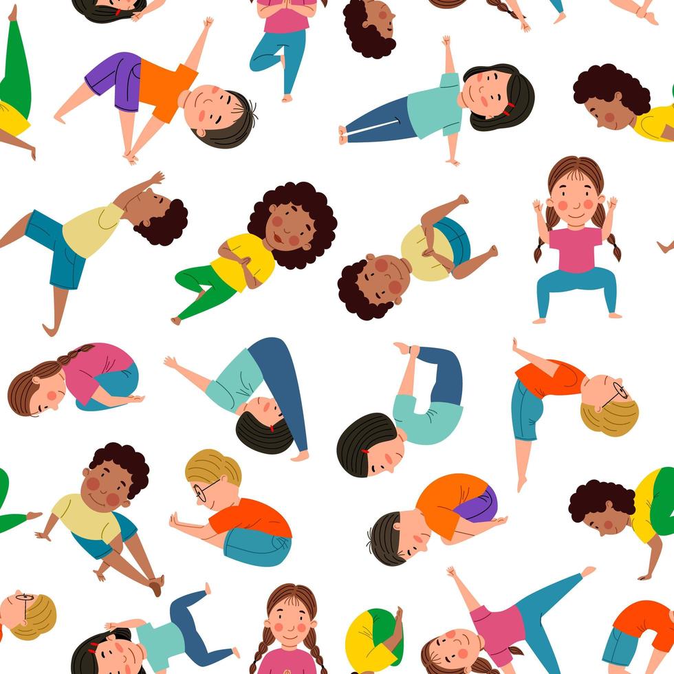 Seamless pattern with yoga for kids. Vector illustration in a flat style