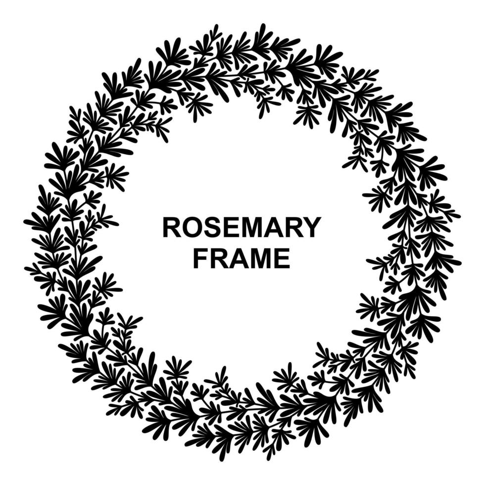 WHITE BACKGROUND WITH A ROUND FRAME OF BLACK ROSEMARY BRANCHES vector