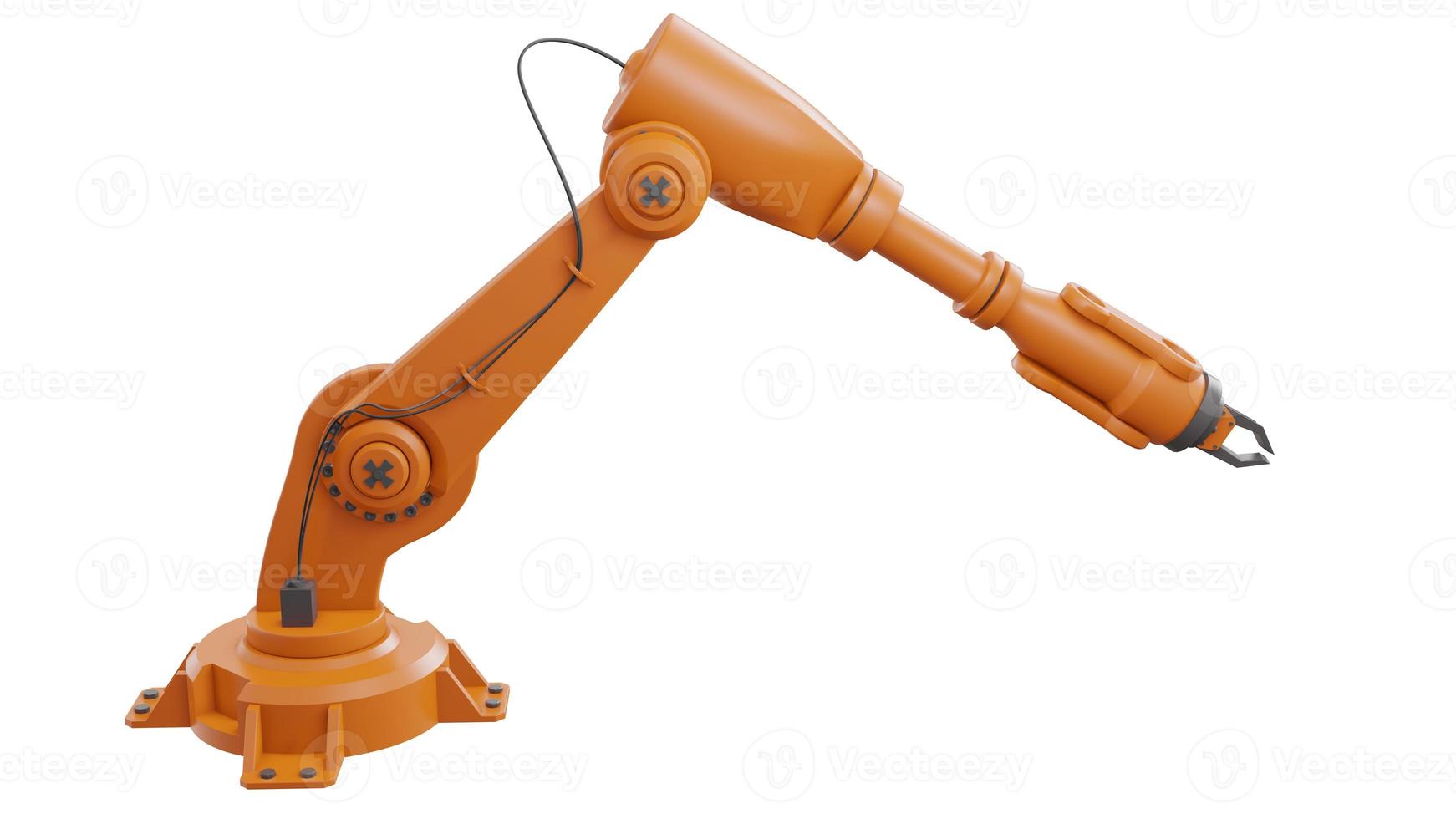 Different industrial robots isolated on white background 3d rendering white robotic arm with blank space on white background photo