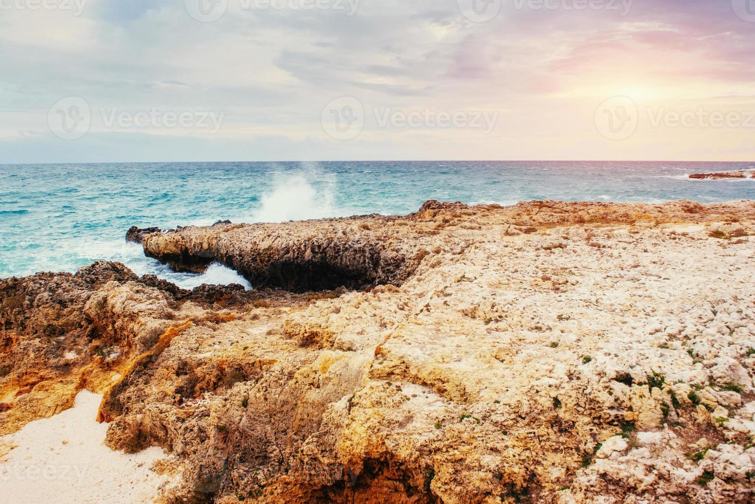 Scenic rocky coastline Cape Milazzo. Sicily, Italy photo
