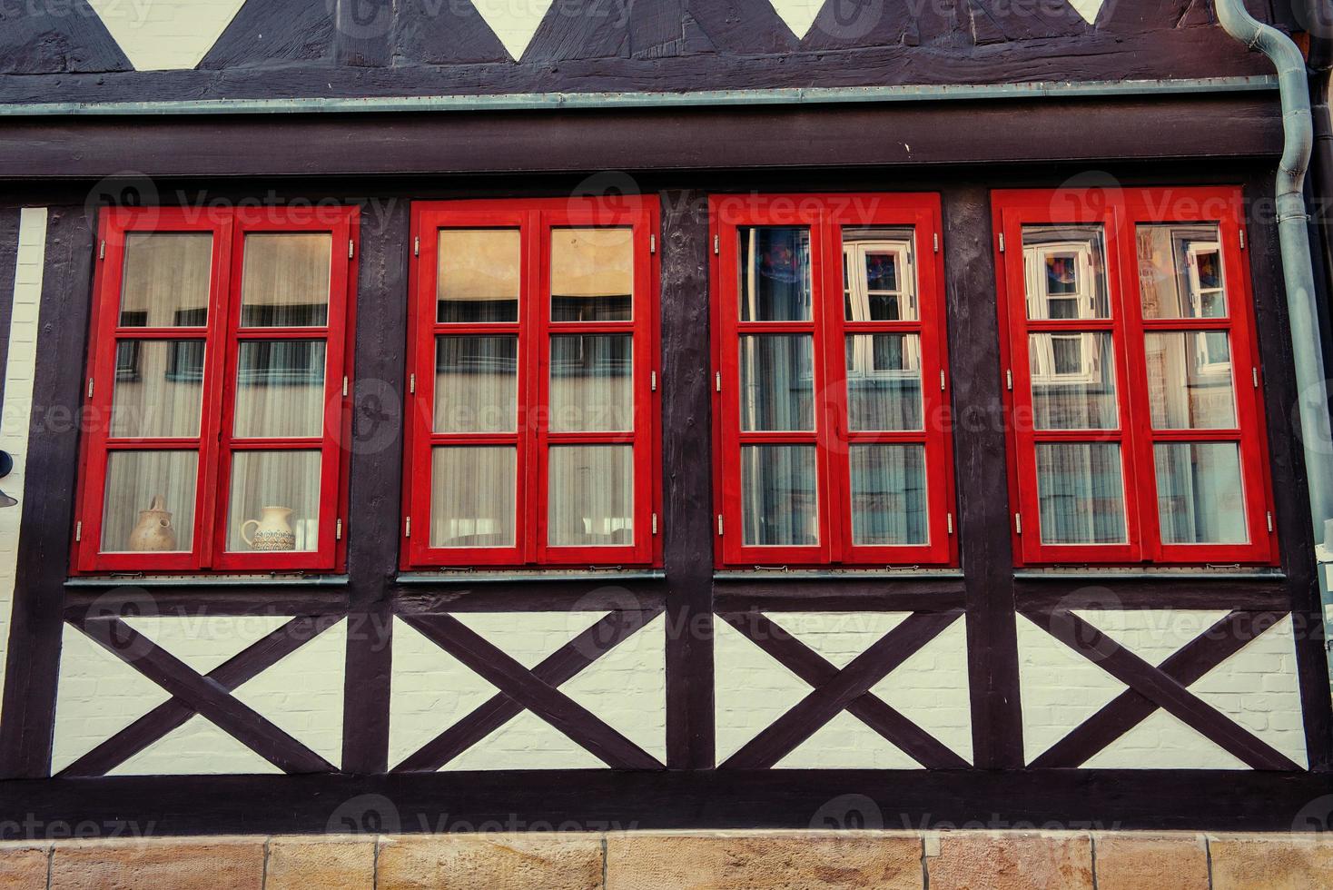 Facade of a building with windows. Charming town in Germany . Li photo