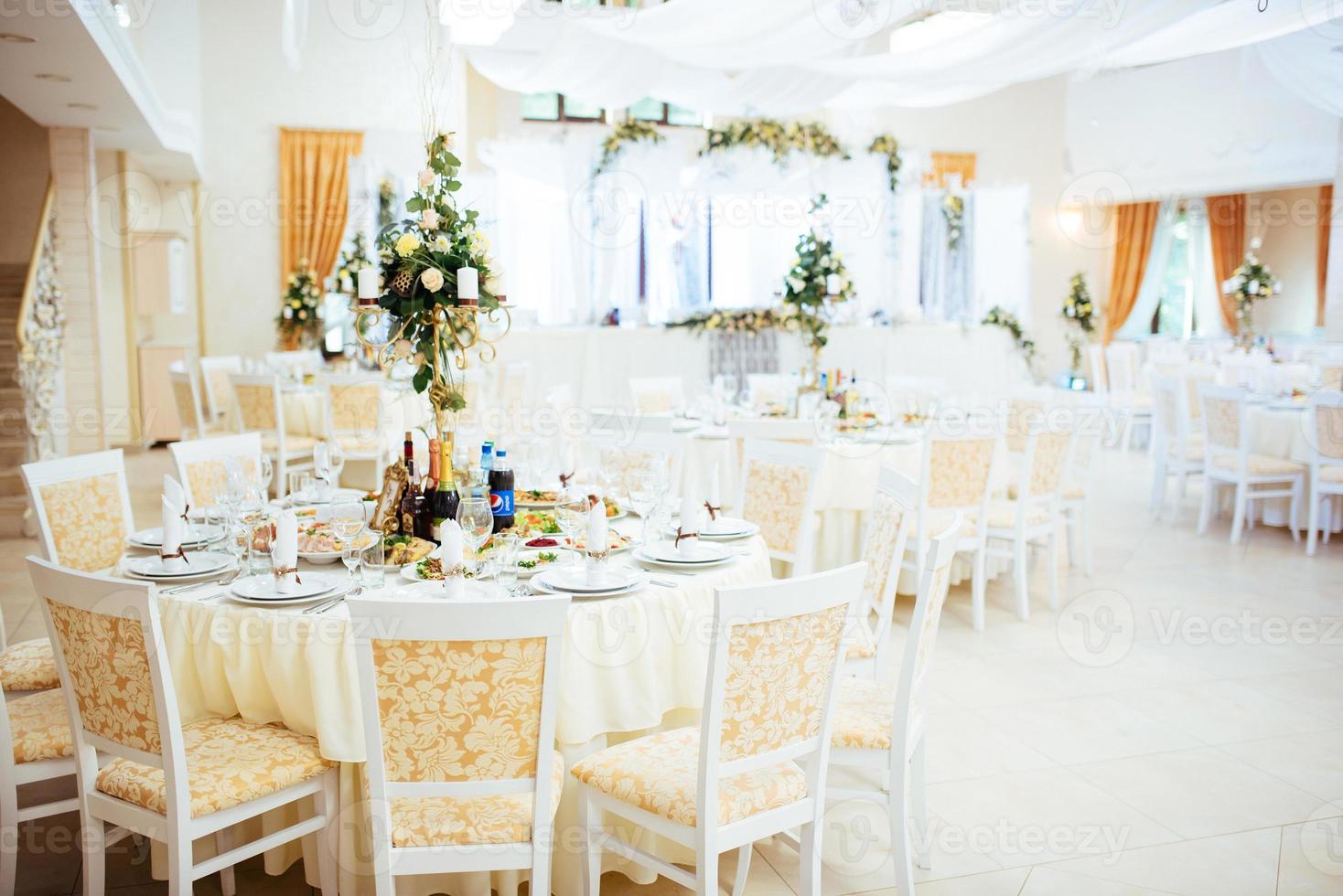 Interior of a wedding tent decoration ready for guests photo