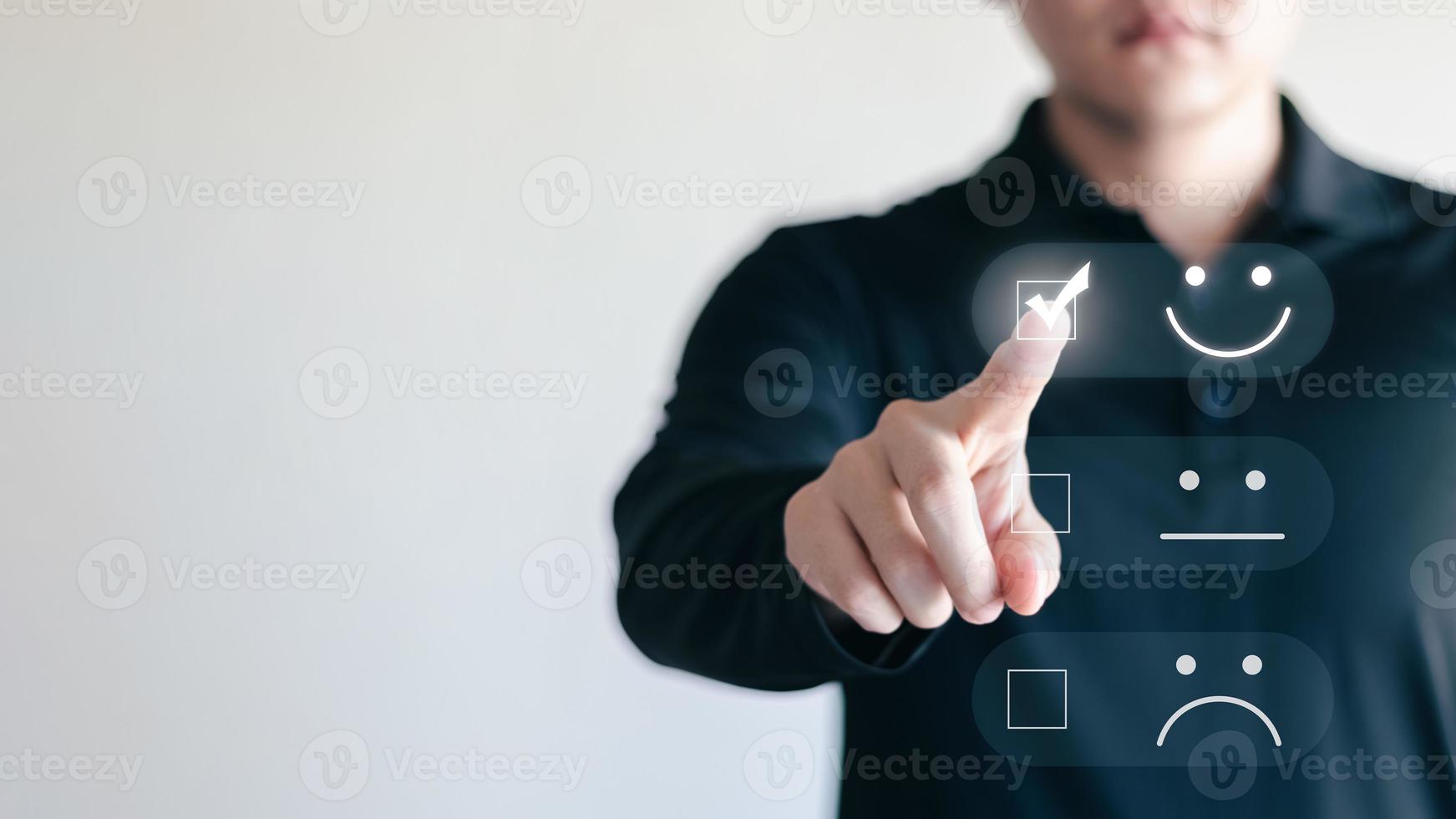 User give rating to service experience on online application, Customer review satisfaction feedback survey concept, Customer can evaluate quality of service leading to reputation ranking of business. photo