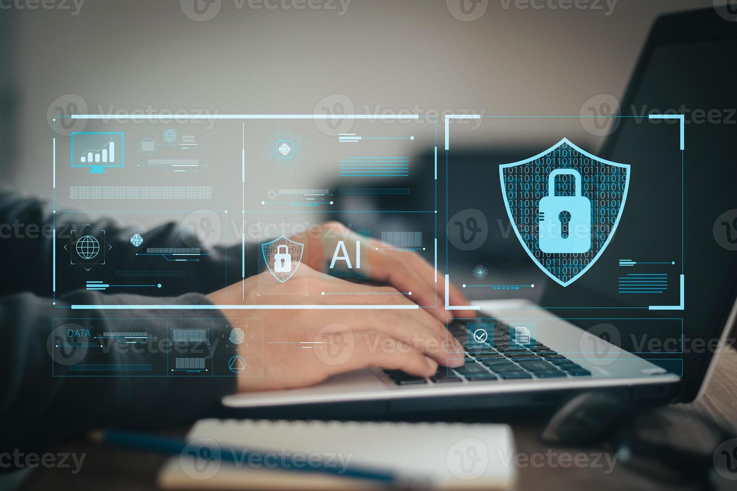 Concept of cyber security, information security and encryption, secure access to user's personal information, secure Internet access, cybersecurity. photo