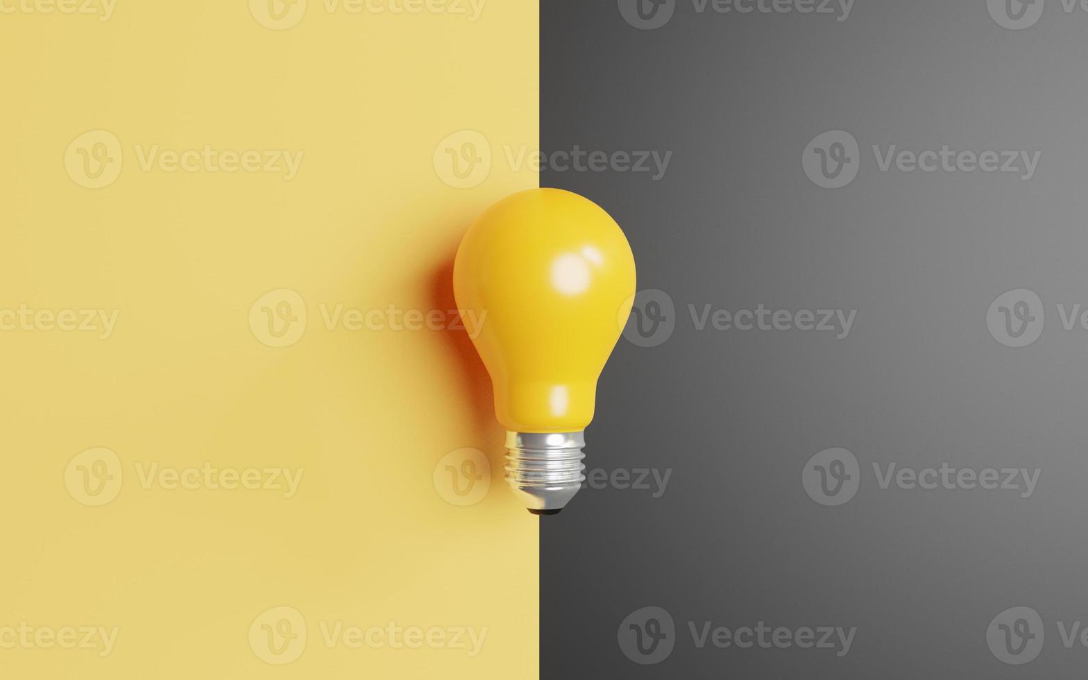 Yellow lightbulb on yellow and black background for smart creative logical thinking idea to solution and innovation concept by  3d render. photo