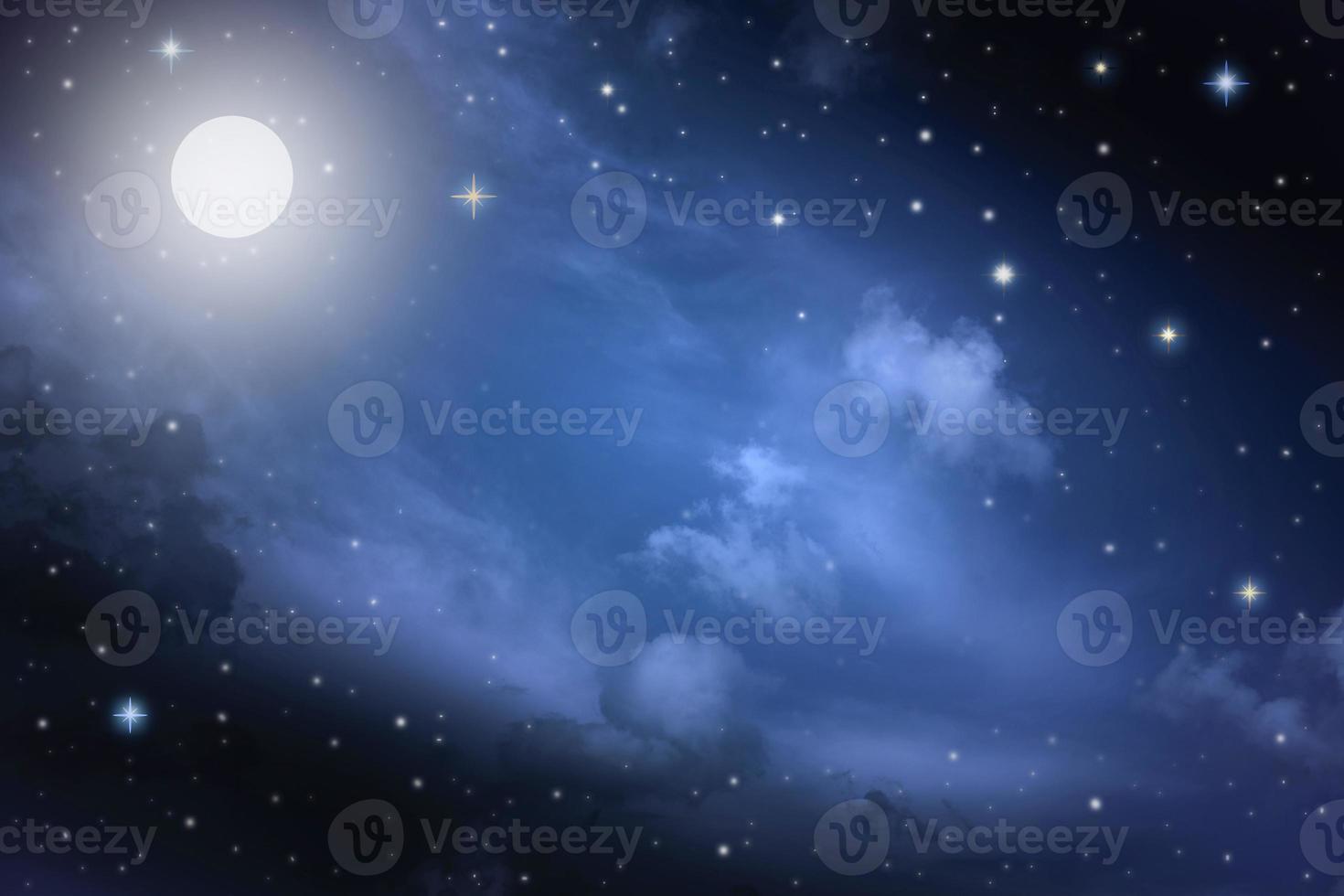 Starry night sky with stars and moon in cloudscape background photo