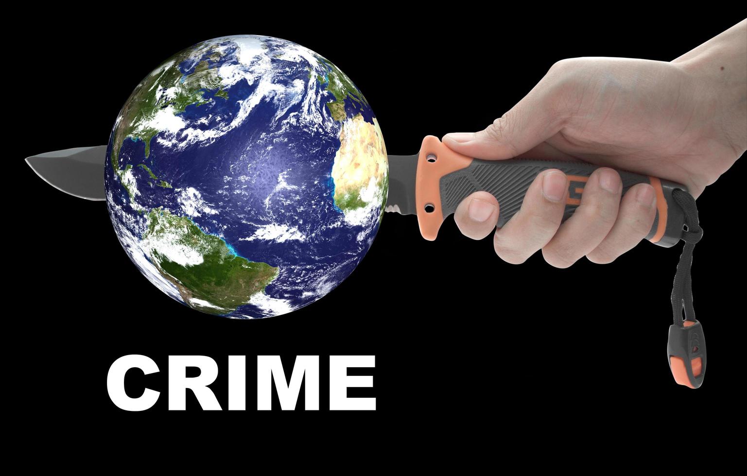 Concept, Hand holding a knife to stab the world. Violence in the world. Elements of this image furnished by NASA photo