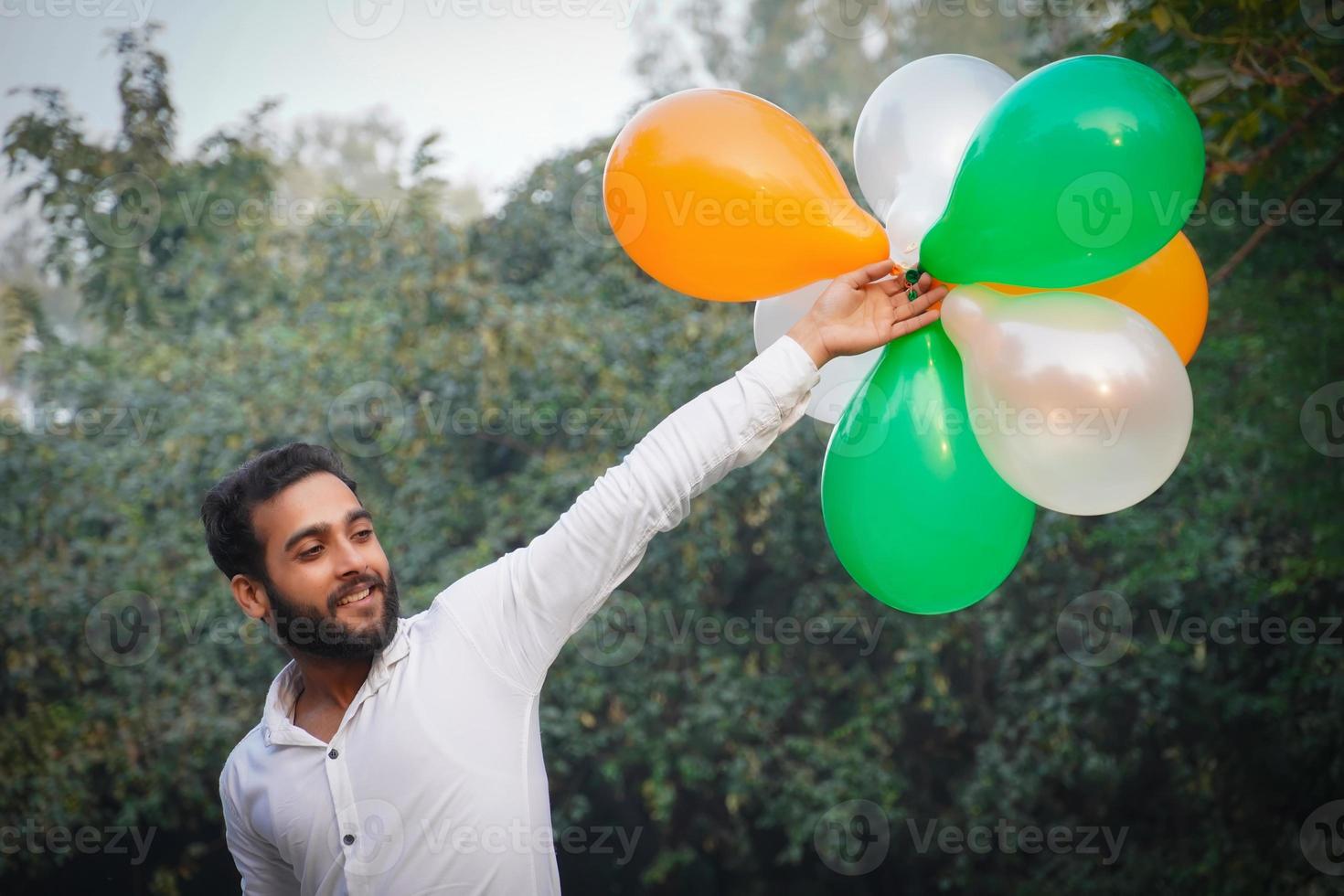 Indian Independence Day image with colorful balloons in colors of Indian flag photo