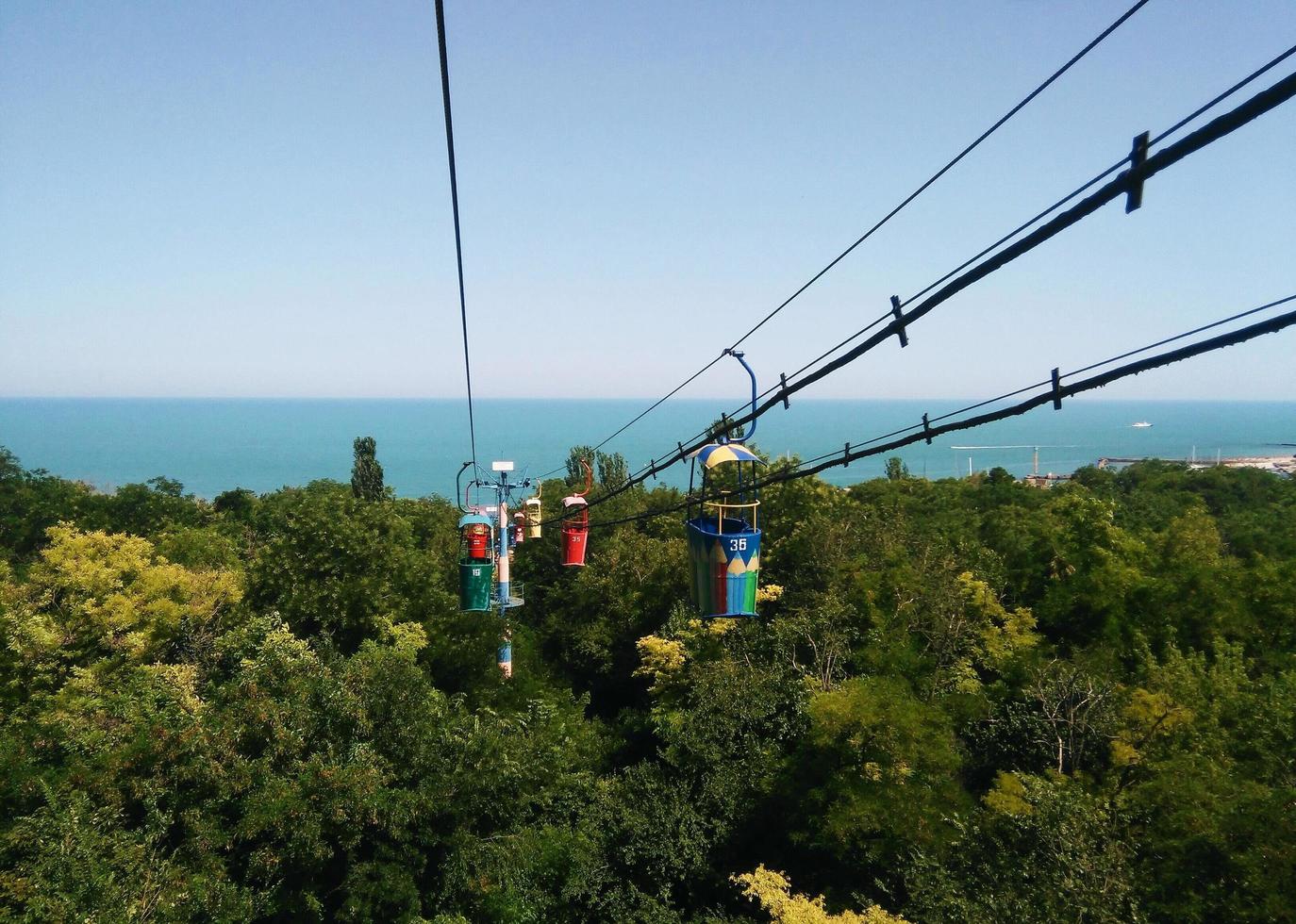 vista del horizonte del mar se abre desde el teleférico. teleférico al mar. mar negro, odessa. foto