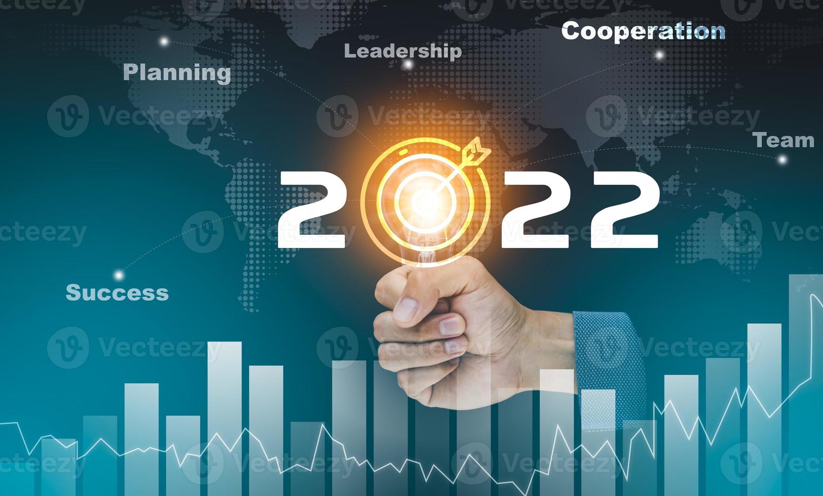 Business touch target and number new year 2022, innovative idea ofinspiration from online technology, Changes in new planning, Business growth, ideas and perspectives. photo