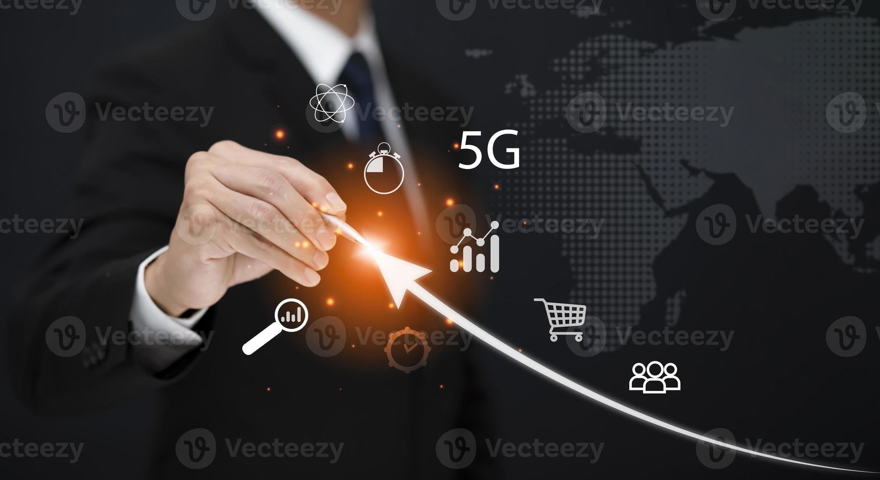 Future of financial business concept,businessman touching a financial growth on a touch screen with her finger and investment trading trader investor, Stock Market Investments Funds and Digital Assets photo