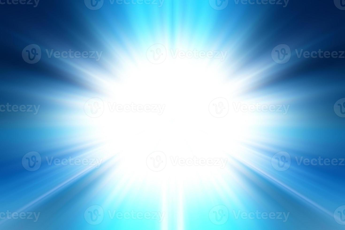 White light flare on a blue background. Glowing light concert on blue background.Soft sun in a blue sky.Sun rays blue background. photo