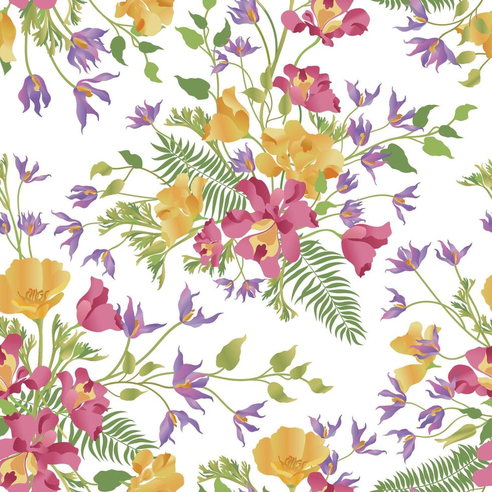 Floral seamless pattern. Flower garden ornamental white background. Flourish garden texture vector