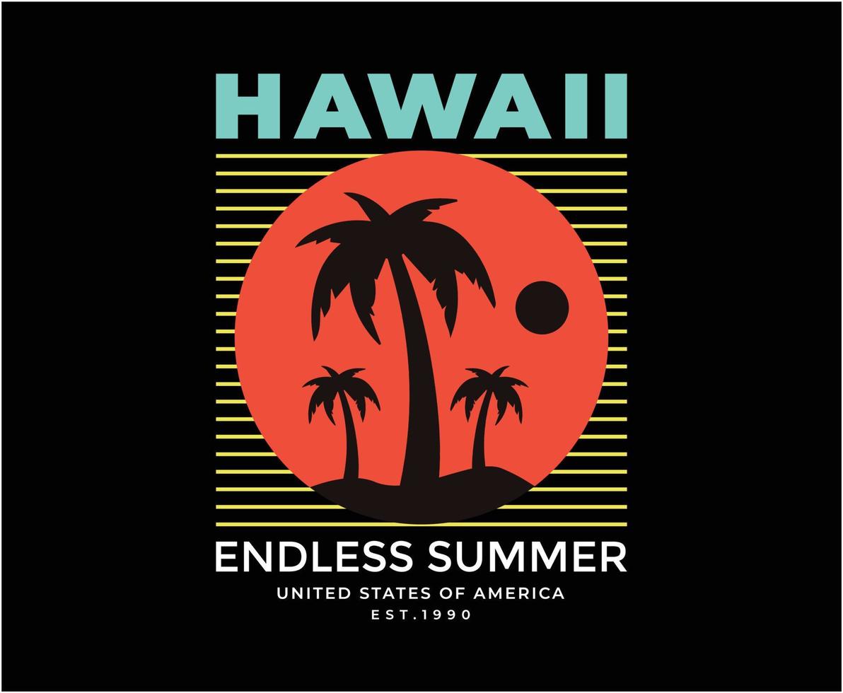 diseño de camiseta de vector de ilustración de verano de hawaii para imprimir