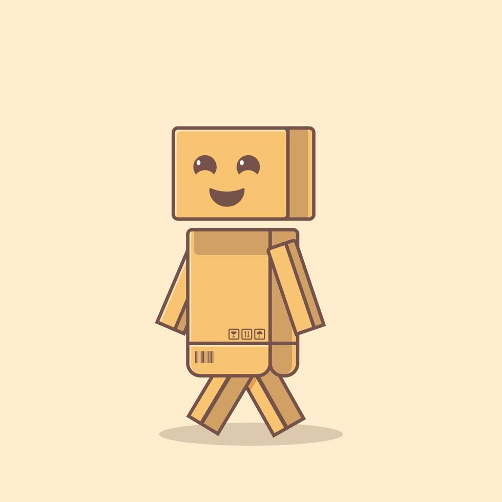 Happiness cardboard Character walking cartoon vector illustration isolated object