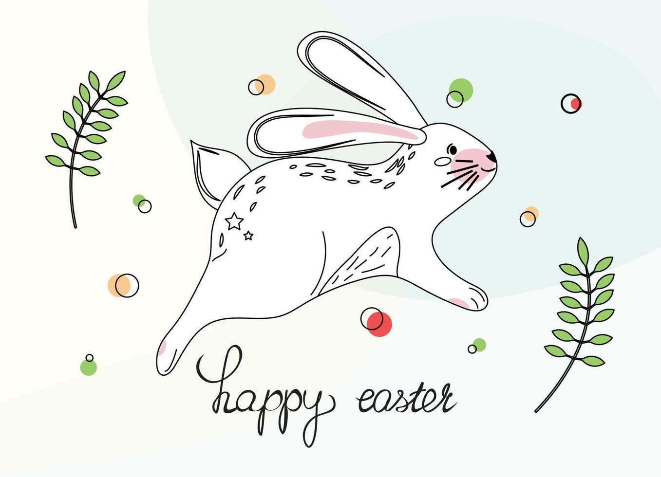 Happy Easter template with a cute little bunny. Outline flat illustration. vector