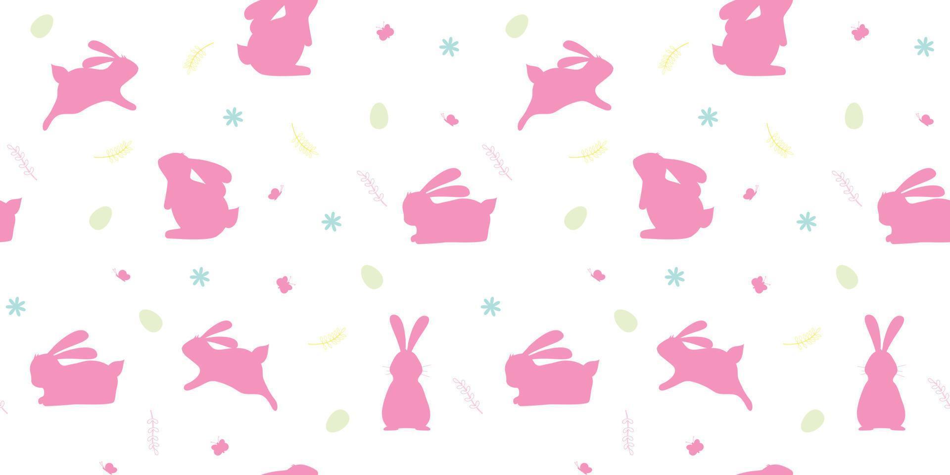 Seamless pattern with pink bunnies and colourful eggs. vector