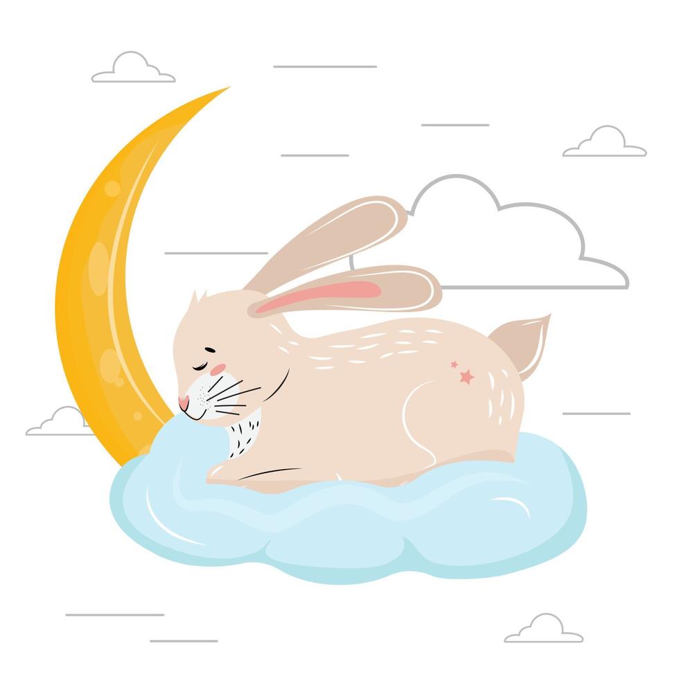 Cute little bunny sleeping in the sky. vector
