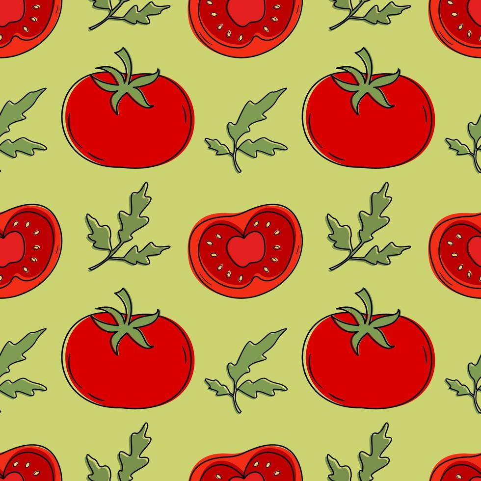 Vector pattern of a set of tomatoes. Design elements for menus, advertisements and covers, children's books, food and food illustrations.Vector of vegetables and foliage. Illustration of food.