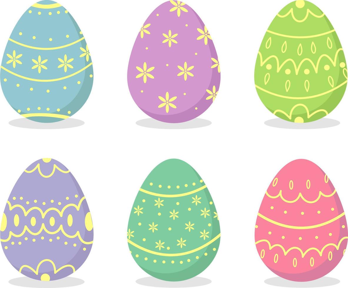 un conjunto de huevos de pascua en colores pastel sobre un fondo blanco. huevos  de pascua con un hermoso patrón. 6786746 Vector en Vecteezy