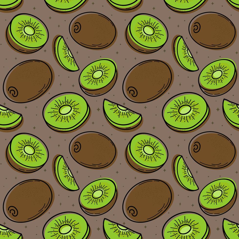 Painted seamless background with kiwi, abstract repeating pattern. For paper, cover, fabric, healthy food background, gift wrapping, wall art, interior decor. Illustration of food. vector
