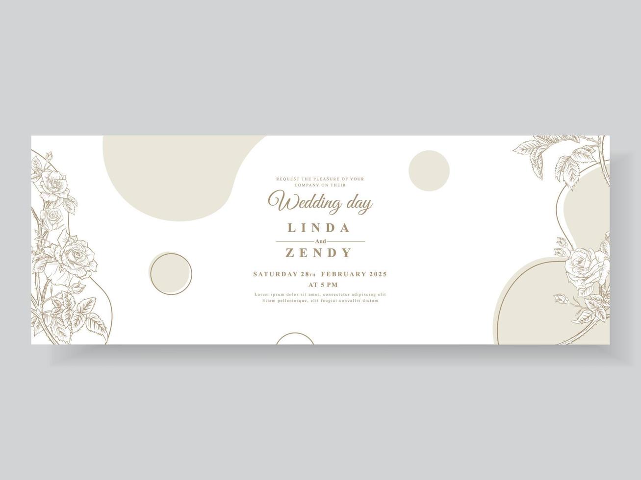 Minimalist wedding invitation with floral line art vector