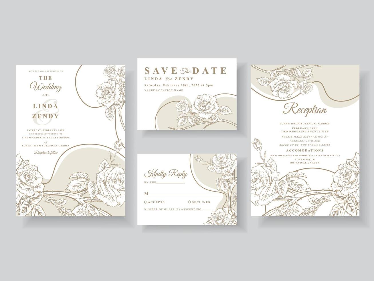 Minimalist wedding invitation with floral line art vector