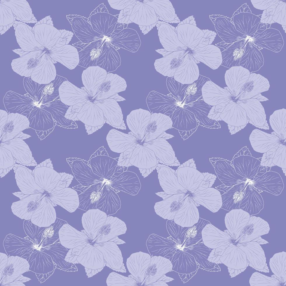 Floral seamless pattern Hibiscus flowers with color of the year 2022 abstract background.Vector illustration hand drawn.For fabric pattern print design. vector