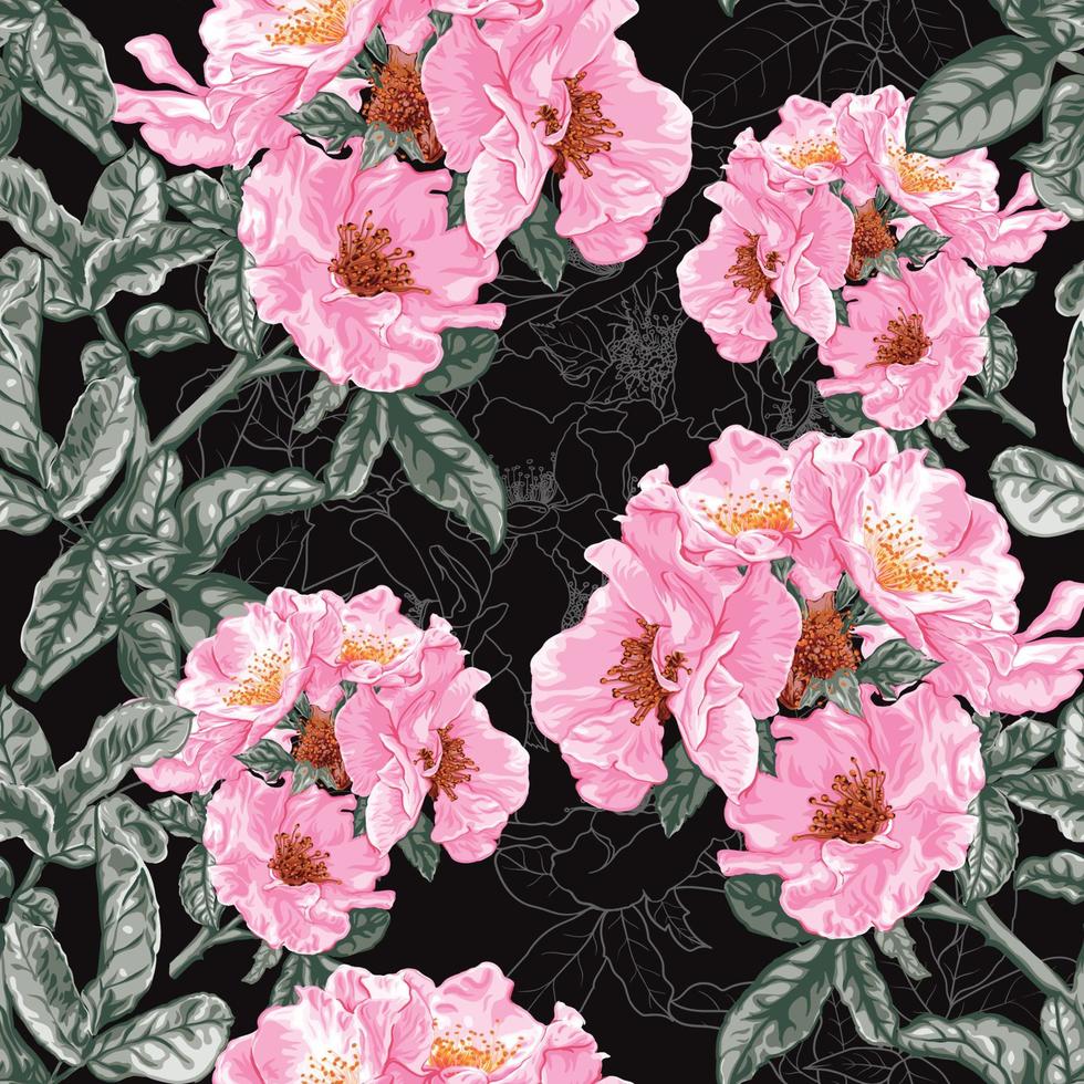 floral de patrones sin fisuras con fondo abstracto de flores rosas rosadas. ilustración vectorial dibujo a mano de acuarela. para el diseño de impresión de patrones de tela. vector