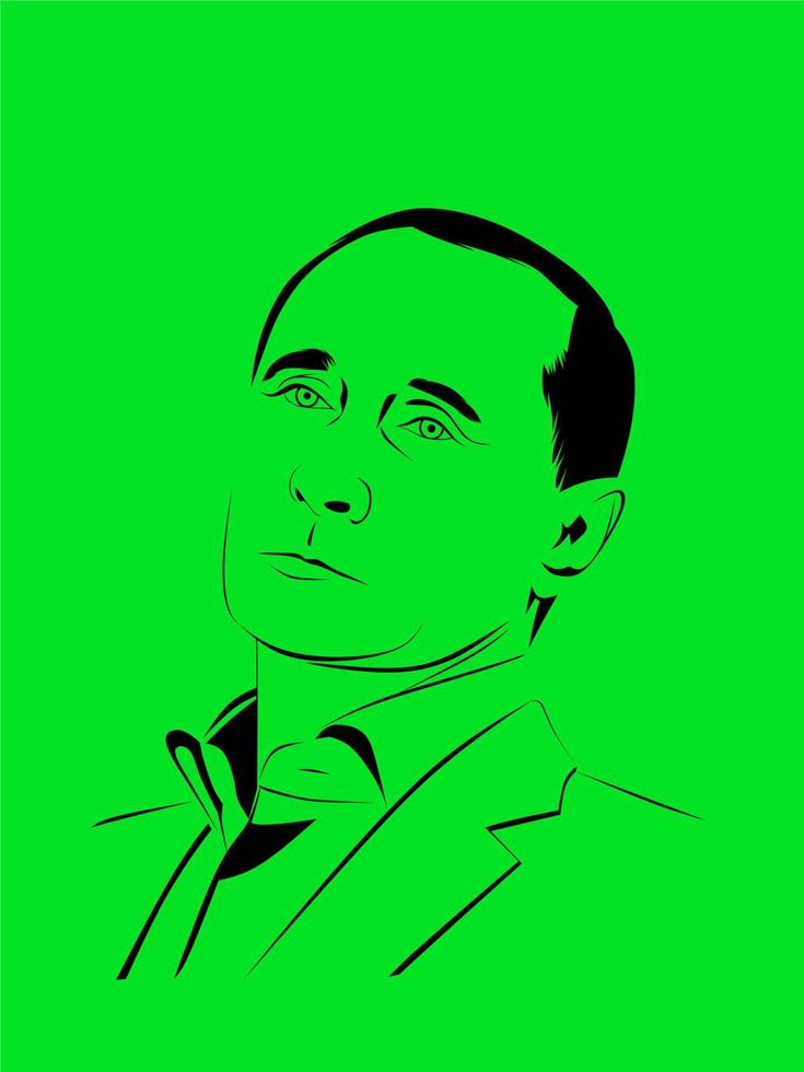 Vladimir Putin president of Russia in silhouette sketch or line art, editable vector