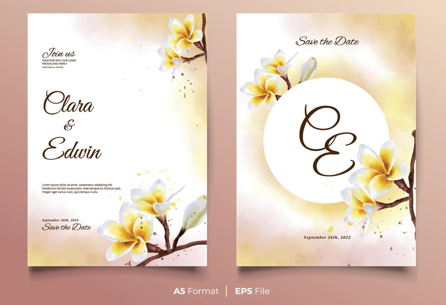 Watercolor wedding invitation with white and yellow flower vector