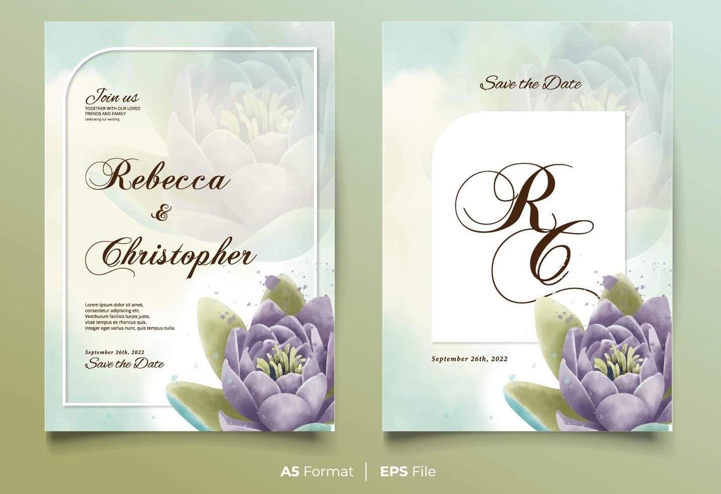 invitación de boda acuarela con flor morada vector