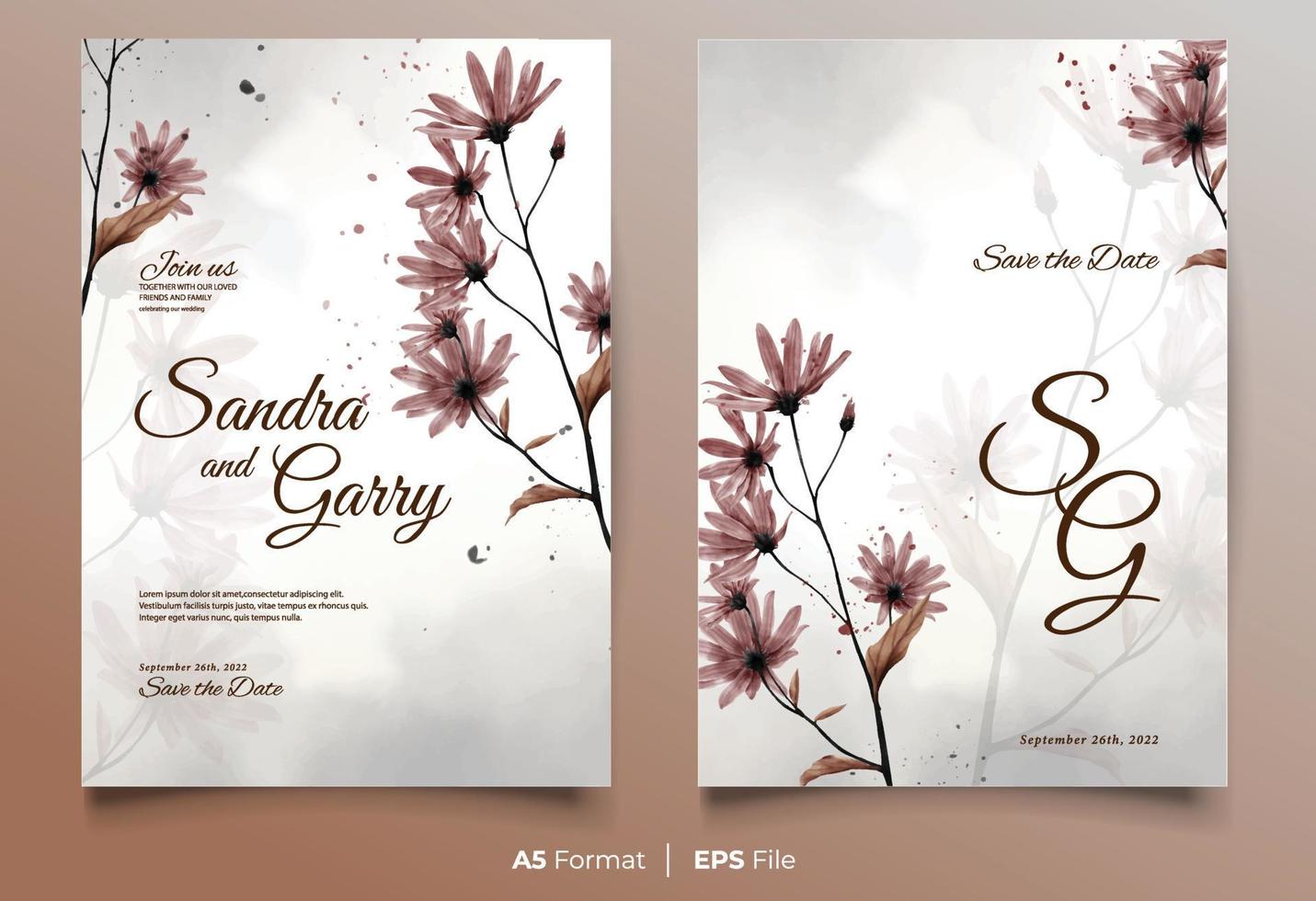 Luxury watercolor wedding invitation with rustic flower vector